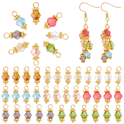 (52) Непрозрачная лаванда 160шт 8 цвета подвески из гальванического стекла, двуконусные подвески с латунными петлями золотистого цвета, разноцветные, 15x6 мм, отверстие : 2.8 мм, 20 шт / цвет