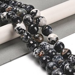 Черный Природные пожары треск агат бисер нитей, окрашенная и подогревом, круглые, граненые, чёрные, 13.5~14 мм, отверстие : 1.4 мм, около 28~29 шт / нитка, 15.16 дюйм (38.5 см)