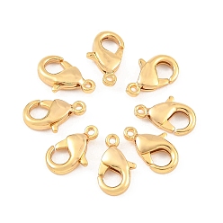 Настоящее золото 18K Застежки-клешни лобстера Shegrace из латуни, долговечный, без кадмия, без никеля и без свинца, реальный 18 k позолоченный, 12x7x3 мм, отверстие : 1.2 мм