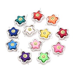 (52) Непрозрачная лаванда Бусины-звездочки из полимерной глины с улыбающимся лицом и пластиковой оправой CCB, подвески-подвески, с латунными двойными петлями, платина, разноцветные, 21x15.5x4~4.5 мм, отверстие : 1.5~2 мм