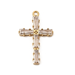 Настоящее золото 18K 304 микро нержавеющей стали прокладывать Цирконом подвески, крест прелести, ионное покрытие (ip), ручная полировка, реальный 18 k позолоченный, 28x18x3 мм, отверстие : 1.6 мм