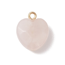 Золотой Природного розового кварца подвески, Граненые подвески в форме сердца с латунными петлями, золотые, 18.5x15.5x8 мм, отверстие : 2 мм