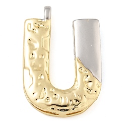 Letter U Латунные подвески, без кадмия, без никеля и без свинца, настоящее 18k позолоченное и платиновое, письмо амулеты, Буква U, 27x25.5x4.5 мм, отверстие : 3x2 мм