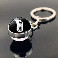 Black Musical Instruments Keychain, with Glass Round Pendants, Black, 8cm