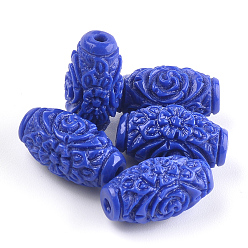 Синий Синтетических коралловых бусин, окрашенные, овальные с цветком, синие, 16.5x9 мм, отверстие : 1~2 мм