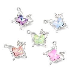 Platinum UV Plating Alloy Crystal Rhinestone Pendants, with Glass, Butterfly Charms, Mixed Color, Platinum, 21x23x6mm, Hole: 1.9mm
