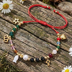 Разноцветный Браслеты с чакрами 304 из нержавеющей стали и ракушек, Регулируемые браслеты из плетеных бусин из стекла, латуни и искусственного жемчуга для женщин, крест, корона, звезда, сердце и рыба, красочный, 11.02 дюйм (28 см)