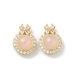 Настоящее золото 18K Латунные микропаве прозрачные подвески с фианитом, со стеклом, без кадмия и без свинца, стойки покрытие, долговечный, круглая с подвесками-бантиками, реальный 18 k позолоченный, 17x13x9 мм, отверстие : 1.8 мм