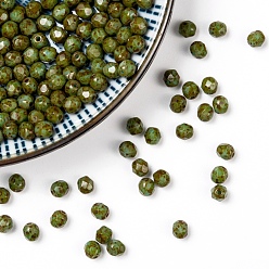Olive Drab Czech Fire Polished Glass Beads, Faceted, Drum, Olive Drab, 4x4mm, Hole: 0.8mm, about 1170pcs/bag