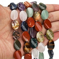 Oval Природных драгоценных камней смешанного бисер нитей, твист, смешанные окрашенные и неокрашенные, овальные, 17.5~18.5x12.5~13.5x5.5~6 мм, отверстие : 1 мм, около 22 шт / нитка, 15.55'' (39.5 см) ~ 15.75'' (40 см)