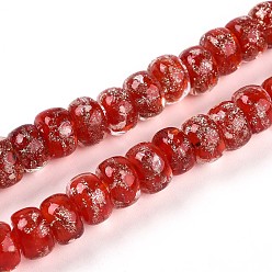 Малиновый Светящиеся стеклянные бусины ручной работы из золотой фольги, рондель, светится в темноте, малиновый, 7~8.5x4.5~6.5 мм, отверстие : 1~1.5 мм, около 80 шт / нитка, 16.34 дюйм (41.5 см)