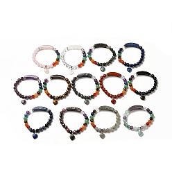 Gemischte Stein Stretch-Armband aus natürlichen, gemischten Edelsteinperlen mit Herzanhänger für Damen, Innendurchmesser: 2-1/8 Zoll (5.5 cm)