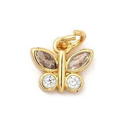 Настоящее золото 18K Латунные микро проложить кубического циркония подвески, бабочки прелести, без свинца и без кадмия, долговечный, с целью перехода в кольце, реальный 18 k позолоченный, 8.5x9.5x2 мм, отверстие : 3 мм