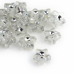 Clear Plating Transparent Acrylic Beads, Silver Metal Enlaced, Star, Clear, 9x8.5x4mm, Hole: 1mm, about 3000pcs/500g