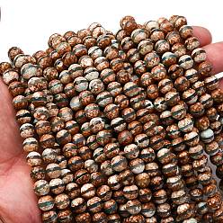 Средний Морско-зеленый Тибетский стиль бусины дзи нити, природных бисера агат, окрашенная и подогревом, граненый круг с полосатым узором, средний морской зеленый, 8~8.5 мм, отверстие : 1 мм, около 47~50 шт / нитка, 14.29'' (36.3 см) ~ 14.57'' (37 см)