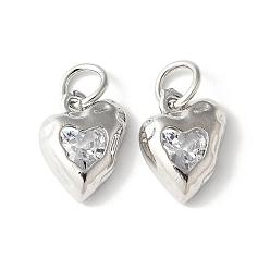 Прозрачный Латунные микро проложить кубического циркония подвески, сердце прелести, стойки покрытие, прочное покрытие, без кадмия и без свинца, с целью перехода в кольце, прозрачные, 12.5x10.5x3.5 мм, отверстие : 4.5 мм