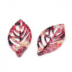 FireBrick Cellulose Acetate(Resin) Pendants, Leaf, FireBrick, 38.5x22x2.5mm, Hole: 1.5mm