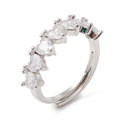 Платинированный Регулируемое кольцо в форме сердца из прозрачного кубического циркония, стеллаж для латунных украшений для женщин, без свинца и без кадмия, Реальная платина, американский размер 6 1/2~американский размер 12 1/4(16.9мм~21.5мм)