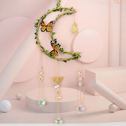 Цитрин Листья бабочки из пеньковой веревки, обернутые луной и натуральными самородками цитрина, подвесные украшения, Стеклянные каплевидные солнечные лучи с кисточками для украшения дома и улицы, 500 мм