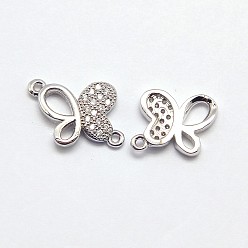 Платинированный CZ латунные микро проложить кубических ссылки циркония, прозрачные, без кадмия, без никеля и без свинца, бабочка, Реальная платина, 16x12x2 мм, отверстие : 1 мм