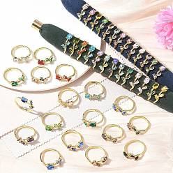 Color mezclado Anillos ajustables de latón y cristal con forma de flor, chapado en rack, larga duración plateado, sin plomo y el cadmio, real 18 k chapado en oro, color mezclado, 9.5 mm, tamaño de EE. UU. 7 1/4 (17.5 mm)