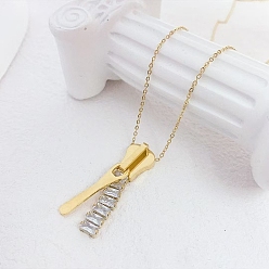 Золотой Ожерелья с подвеской-молнией из нержавеющей стали с прозрачными кубическими цирконами для повседневной носки и вечеринок, золотые, 16.73 дюйм (42.5 см)