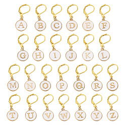 Белый 26 шт. плоские круглые с буквой a~z сплав эмалированные подвески-маркеры для фиксации стежков, с накладками из латуни, белые, 3.1 см