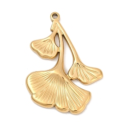 Настоящее золото 18K 304 подвески из нержавеющей стали, ионное покрытие (ip), очарование листьев гинкго, реальный 18 k позолоченный, 32.5x23x3 мм, отверстие : 1.6 мм