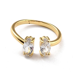 Crystal Oval Rhinestone Cuff Ring, Real 18K Gold Plated Brass Open Ring for Women, Crystal, US Size 7(17.3mm)
