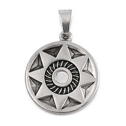 Античное Серебро 304 установка горного хрусталя из нержавеющей стали, плоская круглая с подвеской в виде цветка, античное серебро, 26x22x2 мм, отверстие : 3x7.5 мм, пригодный для стразов 4 мм