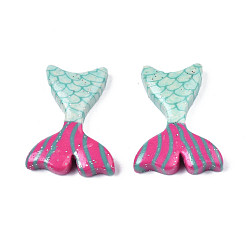 Aquamarine Handmade Polymer Clay Beads, with Glitter Powder, Half Drilled, Mermaid Tail, Aquamarine, 25x19x4mm, Half Hole: 0.9mm