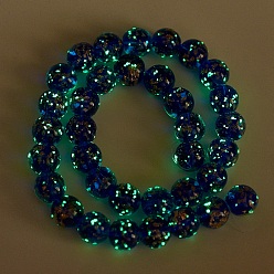 Midnight Blue Handmade Gold Sand Lampwork Beads Strands, Luminous, Round, Midnight Blue, 12mm, Hole: 1.4mm, about 33pcs/strand, 14.3 inch(40cm)