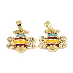 Разноцветный Латунные микро проложить кубического циркония подвески, без кадмия и без свинца, с эмалью, прелести пчел, реальный 18 k позолоченный, красочный, 12.5x14.5x4.5 мм, отверстие : 4.5x2.5 мм
