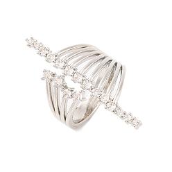 Платина Открытые манжеты из латуни с микропаве и прозрачным фианитом, для женщин, без свинца и без кадмия, платина, внутренний диаметр: 16 мм