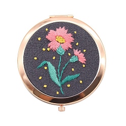 Цветок Стартовый набор для вышивки своими руками со складным зеркалом, включая хлопчатобумажные и льняные ткани, железная игла, хлопковые нитки, пластиковые пяльцы для вышивания, цветок, 70 мм