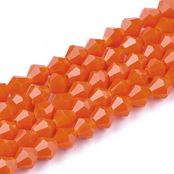 Dark Orange Opaque Solid Color Glass Beads Strands, Imitation Jade, Faceted, Bicone, Dark Orange, 4.5x4mm, Hole: 1mm, about 92~96pcs/strand, 13.78~14.37 inch