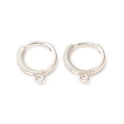 Платина Латунные серьги-кольца из прозрачного кубического циркония, круглые, с горизонтальными петлями, без кадмия и без свинца, платина, 13x12.5x3 мм, отверстие : 1.2 мм, штифты : 0.8 мм