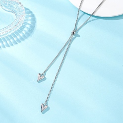 Нержавеющая Сталь Цвет Регулируемый кулон в форме сердца из сплава 304 цепочка-лариата из нержавеющей стали для женщин, цвет нержавеющей стали, 31.50 дюйм (80 см)