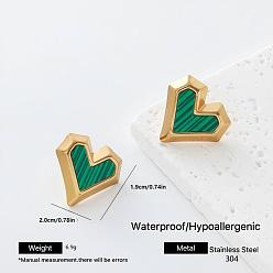 Heart 304 Stainless Steel Enamel Stud Earrings for Women, Golden, Heart, 20x19mm