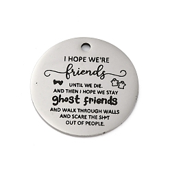 Нержавеющая Сталь Цвет Антикоррозийные 201 подвески из нержавеющей стали, сообщение очарование, плоский круглый шарм, цвет нержавеющей стали, 30x1.5 мм, отверстие : 2.5 мм