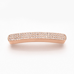 Rose Gold Brass Micro Pave Cubic Zirconia Beads, Cuboid, Clear, Rose Gold, 36x5x4~5mm, Hole: 1mm