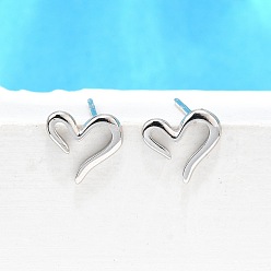 Сердце 925 стерлингового серебра серьги стержня, платина, сердце, 7.5x8 мм