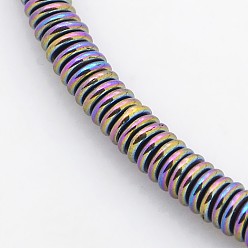 (966) Внутренний цвет Кристалл / Лиловато-лиловый на подкладке Гальванизировать немагнитных синтетический гематит бисер пряди, Heishi бусы, Диск / плоские круглые, с покрытием цвета радуги, 4x1 мм, отверстие : 1 мм, о 379шт / цепи, 15.7 дюйм