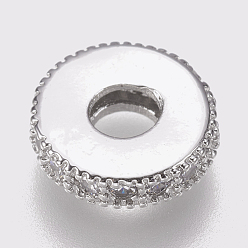 Platinum Brass Micro Pave Cubic Zirconia Bead Spacers, Flat Round, Clear, Platinum, 8x2mm, Hole: 3mm
