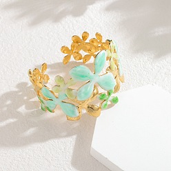 Золотой 304 манжеты браслеты из нержавеющей стали эмаль, цветок, золотые, внутренний диаметр: 2.17x1.97 дюйм (5.5x5 см), ширина 13.5~40мм