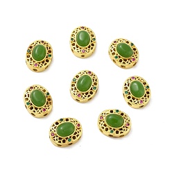 Matte Gold Color Rack Plating Brass Micro Pave Cubic Zirconia Beads, with Glass, Long-Lasting Plated, Cadmium Free & Lead Free, Oval, Matte Gold Color, 15x12x7.5mm, Hole: 1.8mm