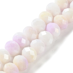 Светло-желтый Стеклянные бусины с гальваническим покрытием , граненые, круглые, светло-желтый, 7.5~8x7.5~8 мм, отверстие : 1.2 мм, около 63~70 шт / нитка, 15.35'' (39 см)