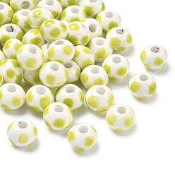 Желто-Зеленый Фарфора ручной работы европейский бусины, круглый в горошек, желто-зеленый, 12x9~9.5 мм, отверстие : 4 мм