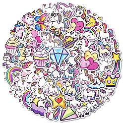 (52) Непрозрачная лаванда 50шт. мультяшная бумажная наклейка с изображением единорога, самослипание, для чемодана, скейтборде, холодильник, шлем, оболочка мобильного телефона, разноцветные, 30~61x36~58x0.2 мм, 50 шт / комплект