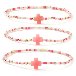 Помидор 3 Браслет из эластичной ткани с подвеской в виде богемного креста, выполненный из стеклянных и латунных бусин, для женщин., помидор, 6.50 дюйм (16.5 см)